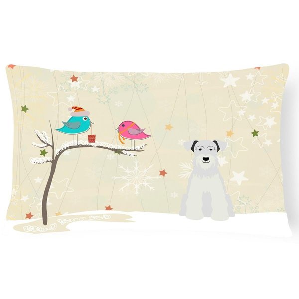 Jensendistributionservices Christmas Presents Between Friends Miniature Schanuzer White Canvas Fabric Decorative Pillow MI2549896